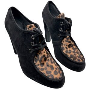 STUART WEITZMAN Womans Heels 6.5 Suede Lace Up Leopard Calf Hair On Hide Bootie